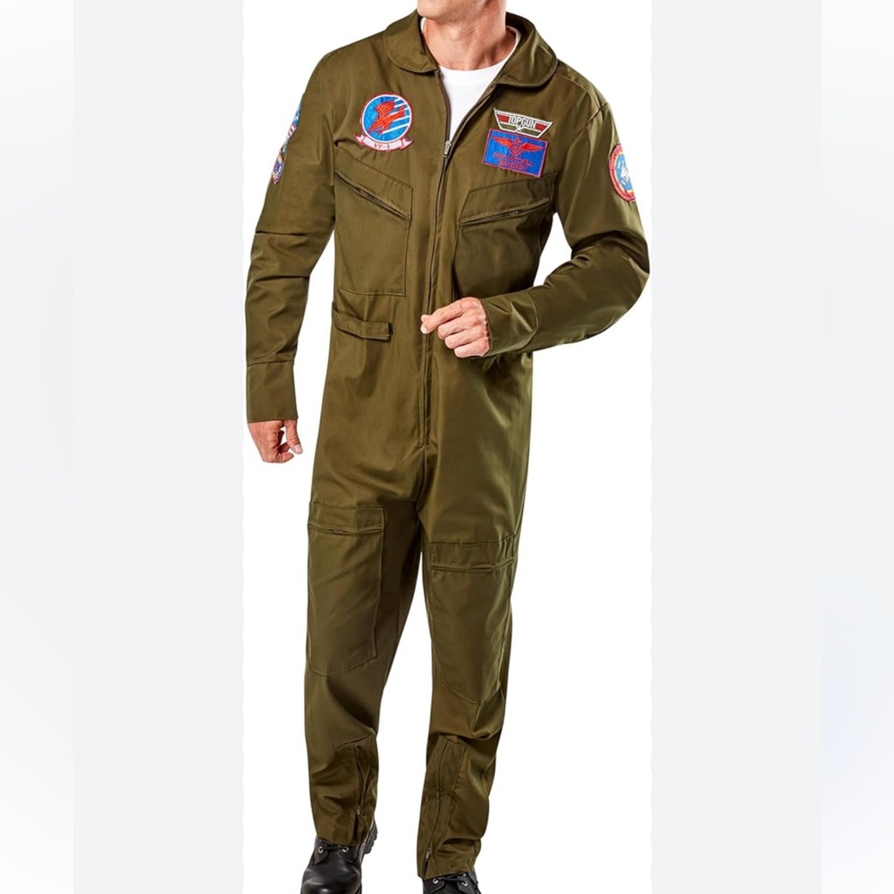 TOP GUN Maverick RUBIES Men’s Olive Green Flight Suit with Aviation Patches Sz L